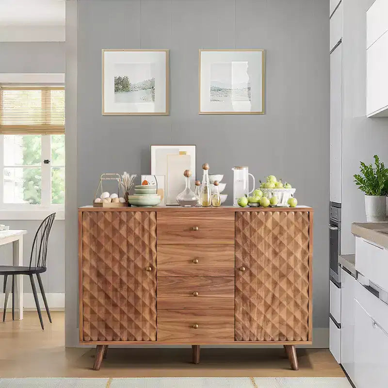 Meuble de rangement moderne pour salon, buffet sculpté en losange en panneaux de particules,