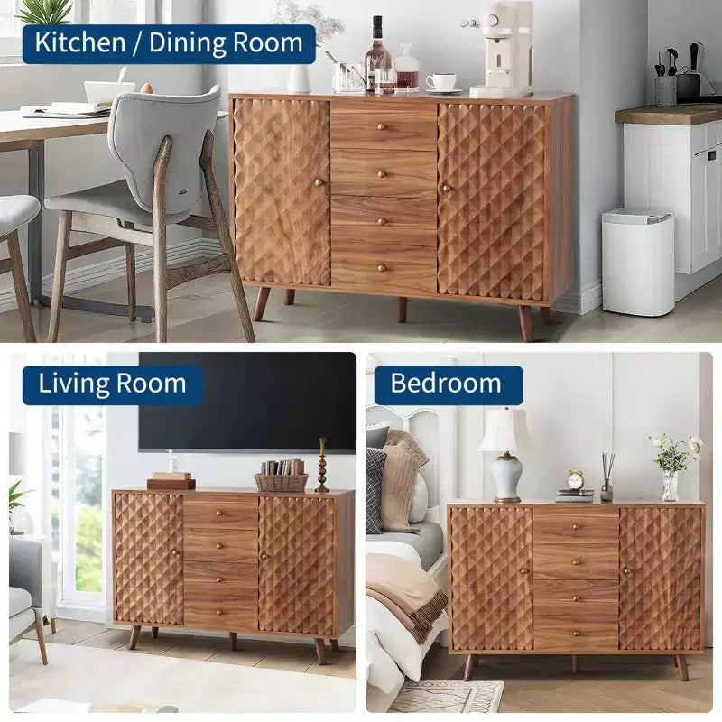 Meuble de rangement moderne pour salon, buffet sculpté en losange en panneaux de particules,