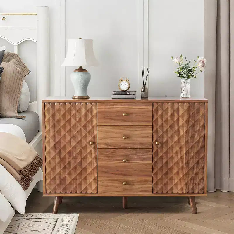 Meuble de rangement moderne pour salon, buffet sculpté en losange en panneaux de particules,