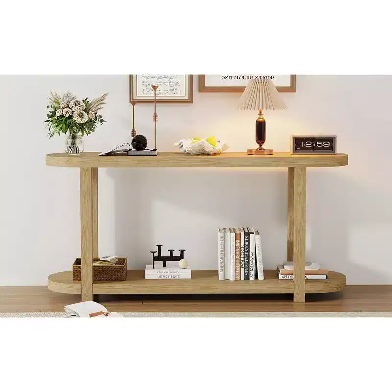 Console étroite en bois avec rangement, table d'entrée minimaliste avec design de plateau profilé pour couloir et entrée