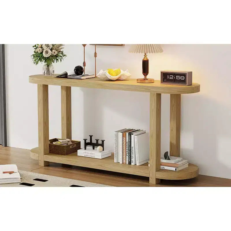 Console étroite en bois avec rangement, table d'entrée minimaliste avec design de plateau profilé pour couloir et entrée