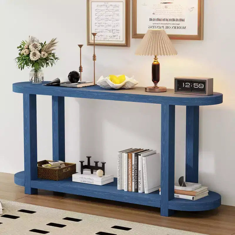 Console étroite en bois avec rangement, table d'entrée minimaliste avec design de plateau profilé pour couloir et entrée
