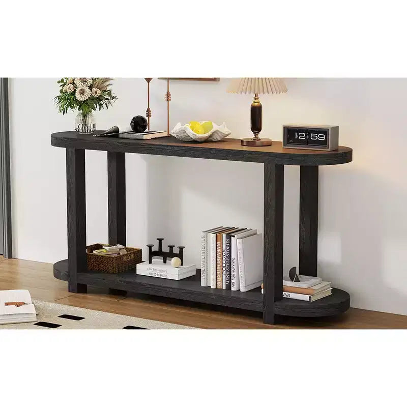 Console étroite en bois avec rangement, table d'entrée minimaliste avec design de plateau profilé pour couloir et entrée