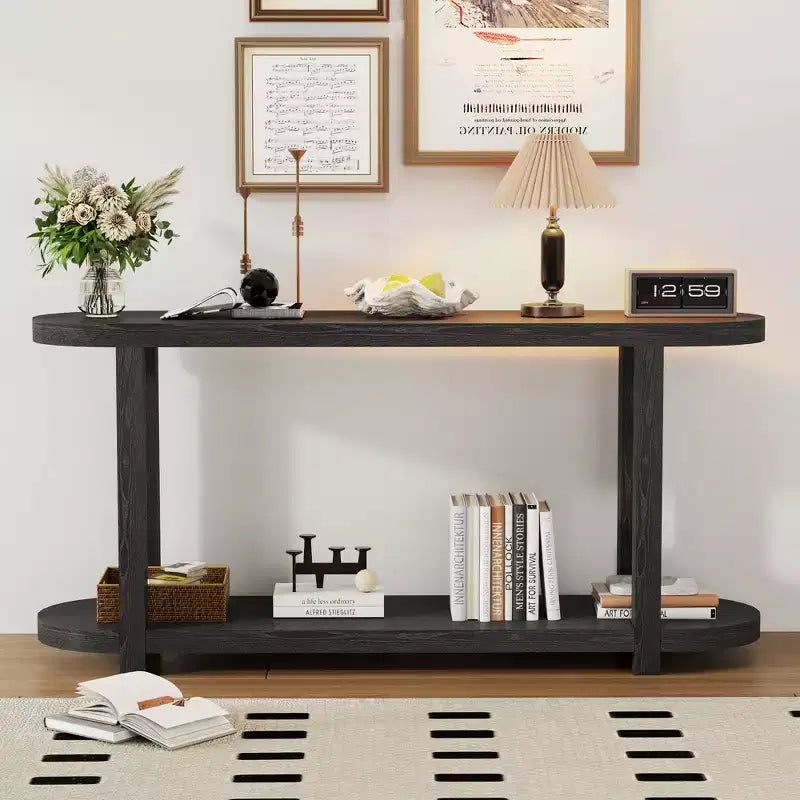 Wood Narrow Console Table with Storage, Minimalist Entryway Table with Streamlined Desktop Design for Hallway and Entryway