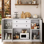 Buffet de salle à manger Farmhouse 58 avec rangements, buffet avec 2 tiroirs et 4 portes de grange rainurées, meuble bar à café en bois