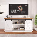 HYLEORY 59' Farmhouse Sliding Barn Door TV Stand with Adjustable Shelves for Living Room