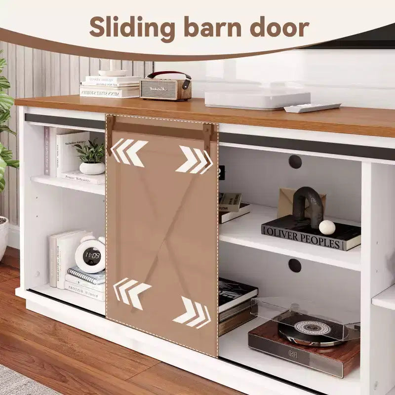 Meuble TV de ferme coulissant HYLEORY 59" avec étagères réglables pour salon