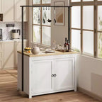 Îlot de cuisine avec rangement 107 cm – Chariot de cuisine robuste, îlot de cuisine mobile avec étagères à 2 niveaux et 5 crochets, plan de travail en bois massif pour petits espaces