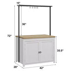 Îlot de cuisine avec rangement 107 cm – Chariot de cuisine robuste, îlot de cuisine mobile avec étagères à 2 niveaux et 5 crochets, plan de travail en bois massif pour petits espaces