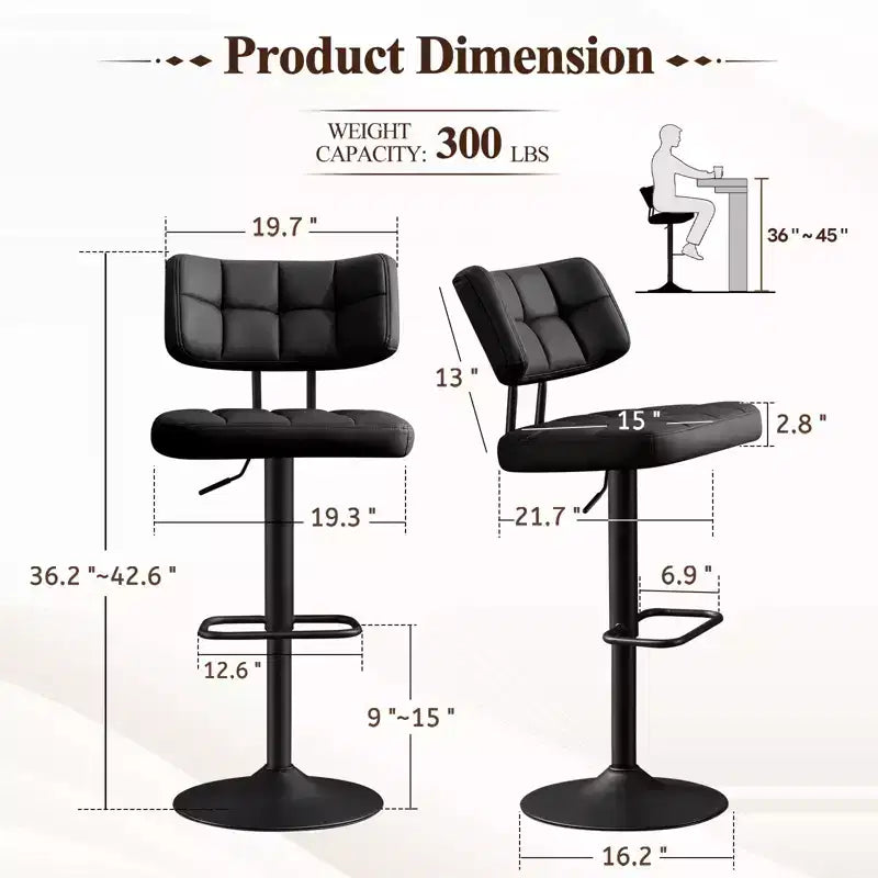 Furniliving Lot de 2 tabourets de bar modernes pivotants, revêtement en similicuir, réglables en hauteur pour îlot de cuisine, salle à manger