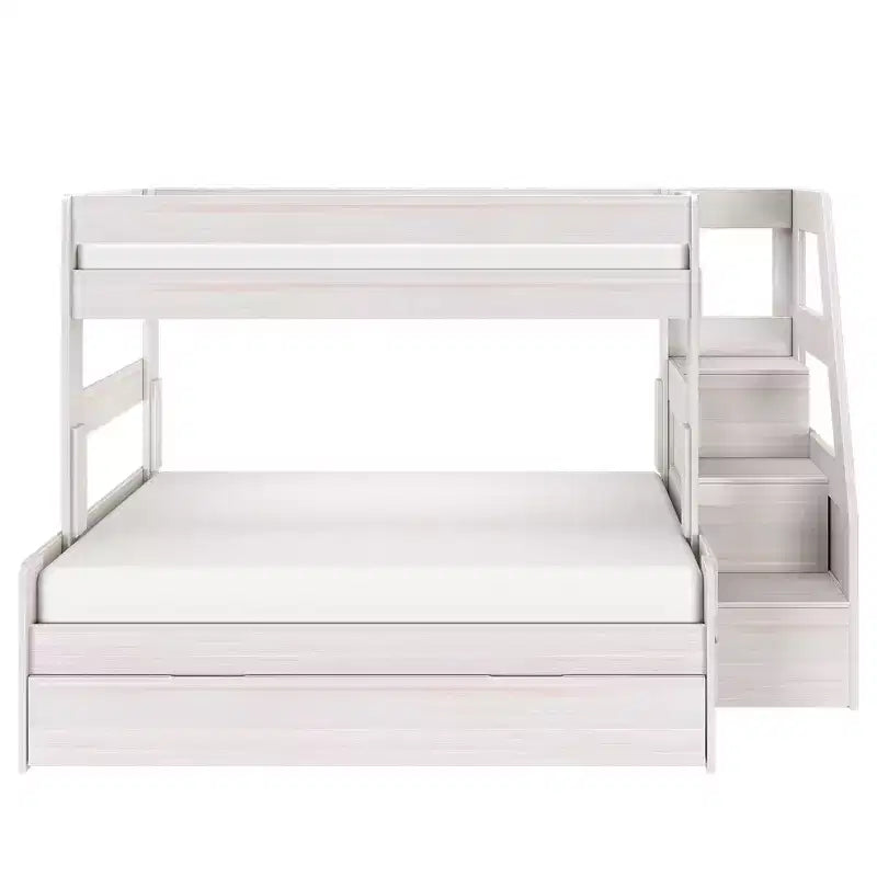 Lit superposé double sur double de style ferme moderne avec escalier et lit gigogne
