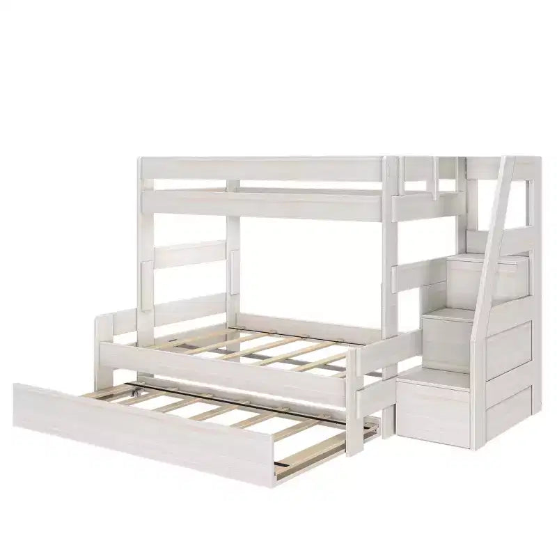 Lit superposé double sur double de style ferme moderne avec escalier et lit gigogne