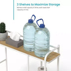 Organisateur de rangement à 3 niveaux Home Zone Living pour-dessus de toilettes avec plateau en bambou et cadre en acier, étagère de salle de bain autoportante, finition blanche