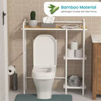Organisateur de rangement à 3 niveaux Home Zone Living pour-dessus de toilettes avec plateau en bambou et cadre en acier, étagère de salle de bain autoportante, finition blanche