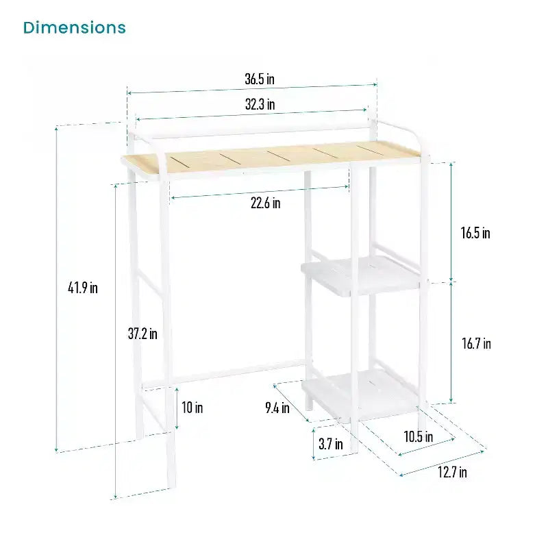 Organisateur de rangement à 3 niveaux Home Zone Living pour-dessus de toilettes avec plateau en bambou et cadre en acier, étagère de salle de bain autoportante, finition blanche