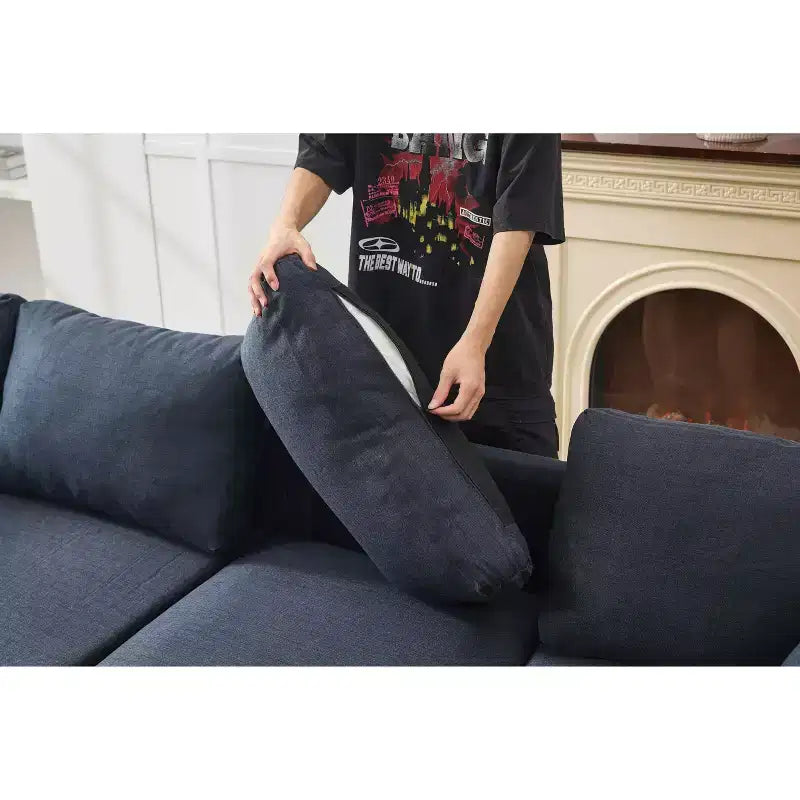 Canapé d'angle en forme de L MAYEERTY 106 pouces de large, convertible, 6 places, avec 2 coussins, en lin moderne, pieds en métal pour salon/appartement
