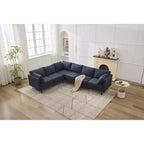 Canapé d'angle en forme de L MAYEERTY 106 pouces de large, convertible, 6 places, avec 2 coussins, en lin moderne, pieds en métal pour salon/appartement
