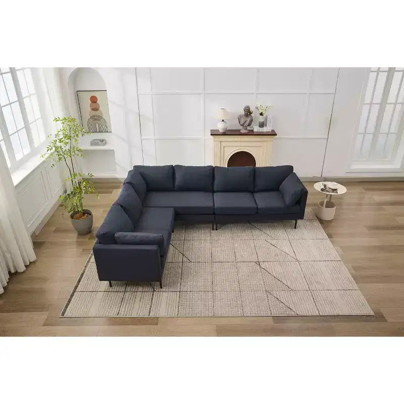 Canapé d'angle en forme de L MAYEERTY 106 pouces de large, convertible, 6 places, avec 2 coussins, en lin moderne, pieds en métal pour salon/appartement