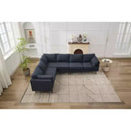 Canapé d'angle en forme de L MAYEERTY 106 pouces de large, convertible, 6 places, avec 2 coussins, en lin moderne, pieds en métal pour salon/appartement