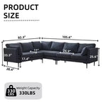 Canapé d'angle en forme de L MAYEERTY 106 pouces de large, convertible, 6 places, avec 2 coussins, en lin moderne, pieds en métal pour salon/appartement