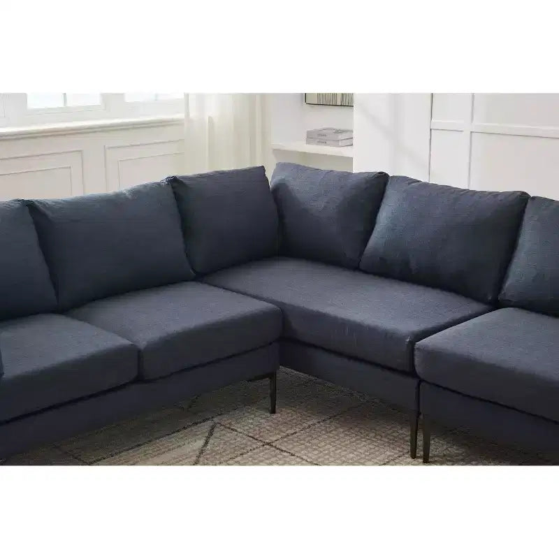 Canapé d'angle en forme de L MAYEERTY 106 pouces de large, convertible, 6 places, avec 2 coussins, en lin moderne, pieds en métal pour salon/appartement