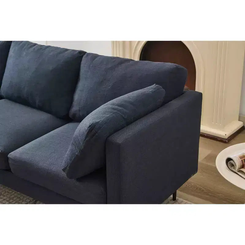 Canapé d'angle en forme de L MAYEERTY 106 pouces de large, convertible, 6 places, avec 2 coussins, en lin moderne, pieds en métal pour salon/appartement