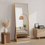 Miroir pleine longueur MAYEERTY en aluminium 57x20in, Or, Angle droit, Verre trempé, Avec support