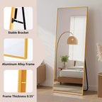 Miroir pleine longueur MAYEERTY en aluminium 57x20in, Or, Angle droit, Verre trempé, Avec support