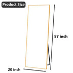 Miroir pleine longueur MAYEERTY en aluminium 57x20in, Or, Angle droit, Verre trempé, Avec support
