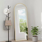 MAYEERTY Miroir pleine longueur en aluminium 145x50cm, doré, forme arche, verre trempé, avec support