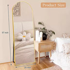 MAYEERTY Miroir pleine longueur en aluminium 145x50cm, doré, forme arche, verre trempé, avec support
