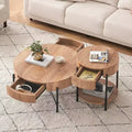 Round Coffee Table with Drawers Farmhouse Coffee Table with Storage Wood Accent Center Table Natural Coffee Table for Living Room