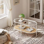 Table basse, rotin double couche avec plateau en verre trempé, verre ondulé, style bohème, convient pour le salon, le bureau et la décoration intérieure.