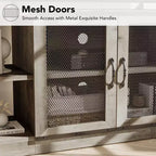 Meuble TV, convient aux téléviseurs de 65 pouces et plus, avec portes grillagées et étagères, style rustique, fonction de rangement, meuble de salon.
