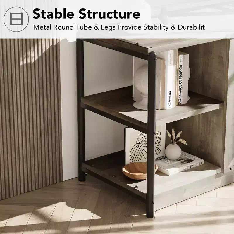 Meuble TV, convient aux téléviseurs de 65 pouces et plus, avec portes grillagées et étagères, style rustique, fonction de rangement, meuble de salon.