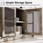 Meuble TV, convient aux téléviseurs de 65 pouces et plus, avec portes grillagées et étagères, style rustique, fonction de rangement, meuble de salon.