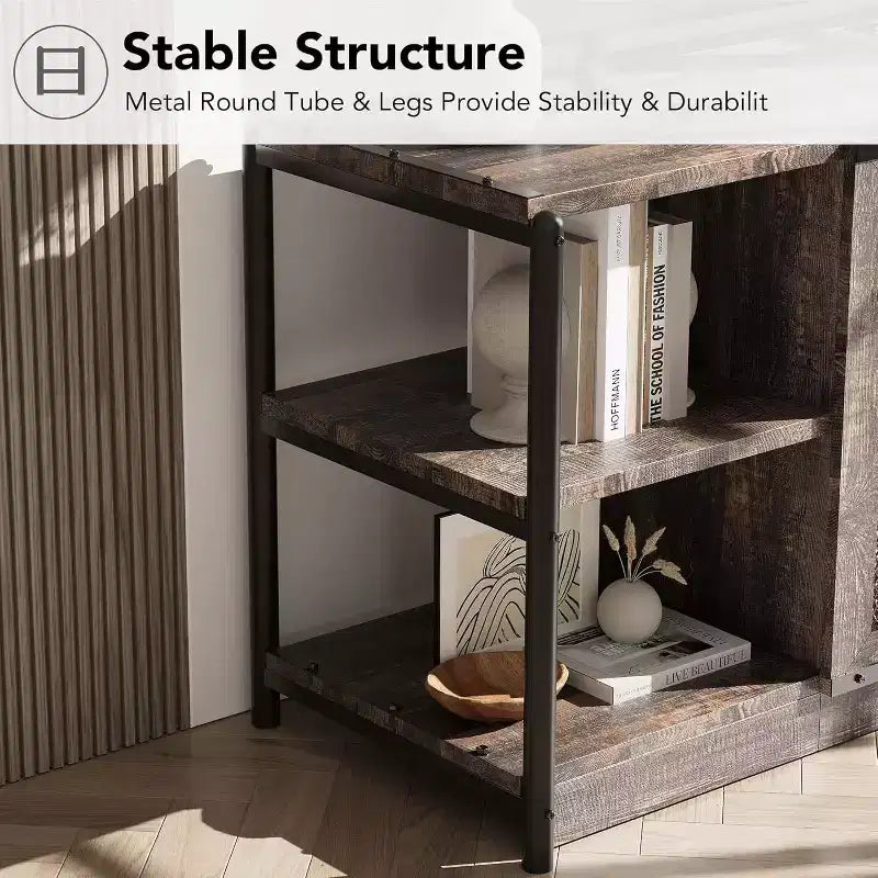 Meuble TV, convient aux téléviseurs de 65 pouces et plus, avec portes grillagées et étagères, style rustique, fonction de rangement, meuble de salon.