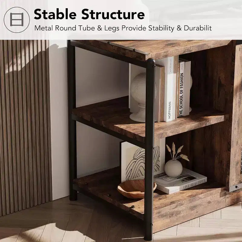 Meuble TV, convient aux téléviseurs de 65 pouces et plus, avec portes grillagées et étagères, style rustique, fonction de rangement, meuble de salon.