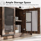 Meuble TV, convient aux téléviseurs de 65 pouces et plus, avec portes grillagées et étagères, style rustique, fonction de rangement, meuble de salon.