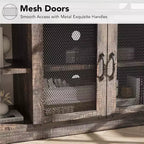 Meuble TV, convient aux téléviseurs de 65 pouces et plus, avec portes grillagées et étagères, style rustique, fonction de rangement, meuble de salon.
