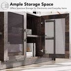 Meuble TV, convient aux téléviseurs de 65 pouces et plus, avec portes grillagées et étagères, style rustique, fonction de rangement, meuble de salon.