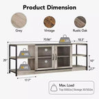 Meuble TV, convient aux téléviseurs de 65 pouces et plus, avec portes grillagées et étagères, style rustique, fonction de rangement, meuble de salon.