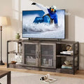 TV stand, suitable for TVs 65 inches and above, with mesh doors and shelves, rustic style, storage function, living room furniture.