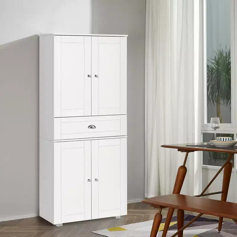 HOMCOM Meuble de cuisine sur pied de 72 po avec 2 grands placards à double porte et 1 tiroir central, Blanc