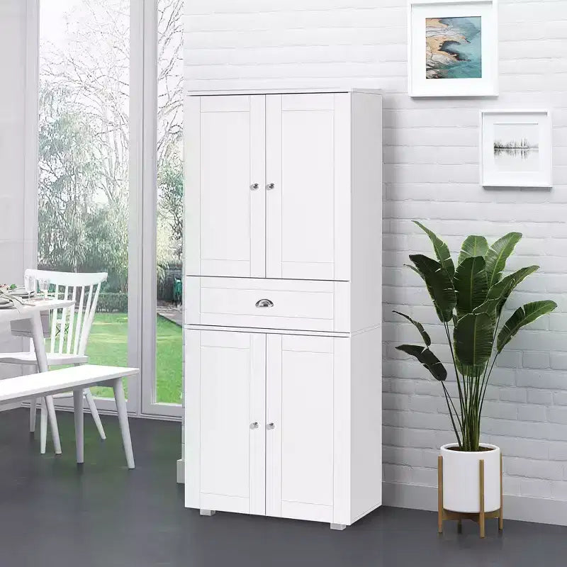 HOMCOM Meuble de cuisine sur pied de 72 po avec 2 grands placards à double porte et 1 tiroir central, Blanc