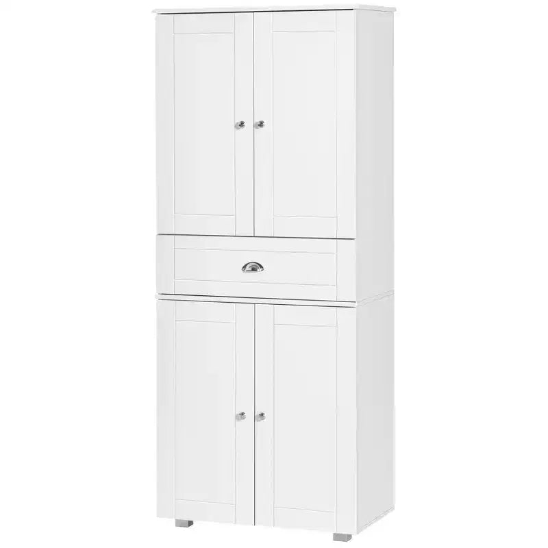 HOMCOM Meuble de cuisine sur pied de 72 po avec 2 grands placards à double porte et 1 tiroir central, Blanc