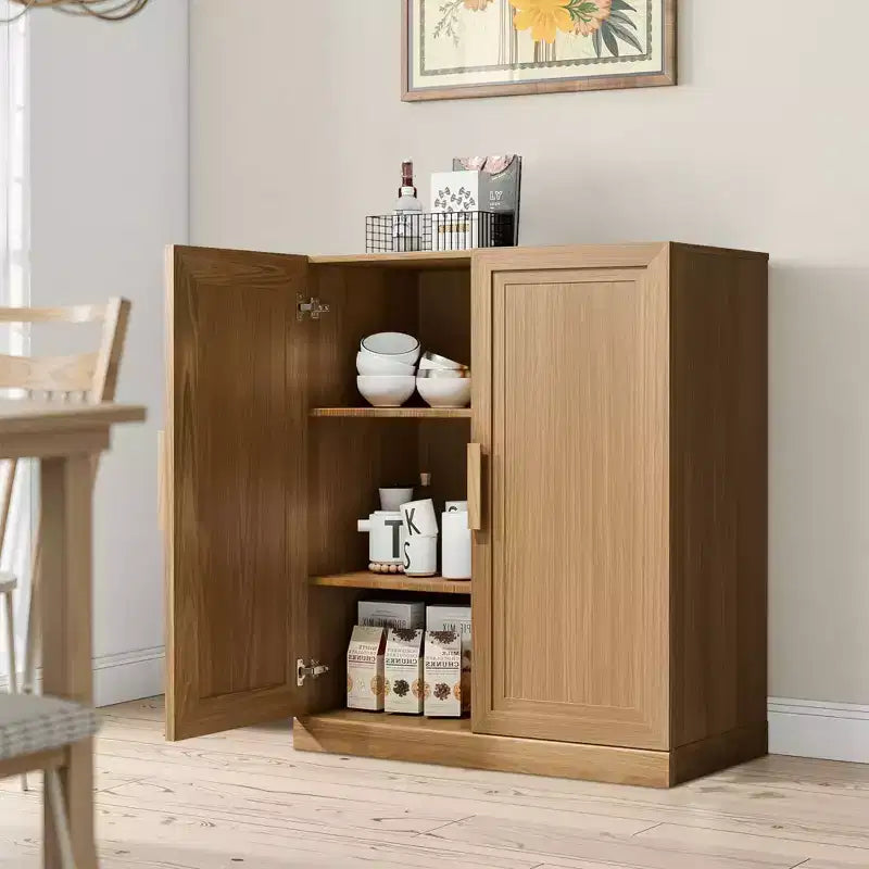 PexFix 36 Wooden Accent Cabinet Storage Modern Sideboard Buffet Cabinet with 2 Door and Adjustable Shelf for Living Room Dining Room Entryway Natural