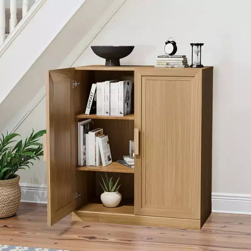 PexFix 36 Armoire de rangement d'appoint en bois, buffet moderne avec 2 portes et étagère réglable pour salon, salle à manger, entrée, naturel