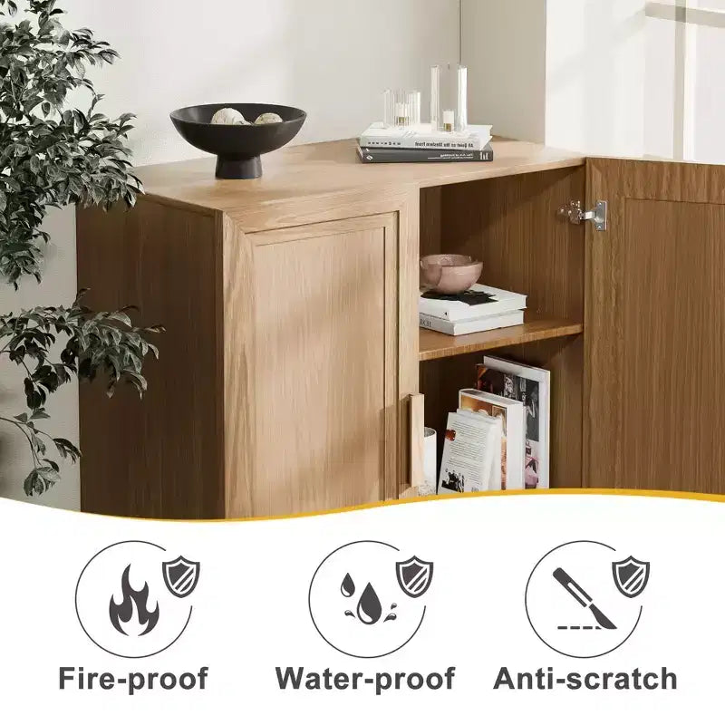 PexFix 36 Armoire de rangement d'appoint en bois, buffet moderne avec 2 portes et étagère réglable pour salon, salle à manger, entrée, naturel