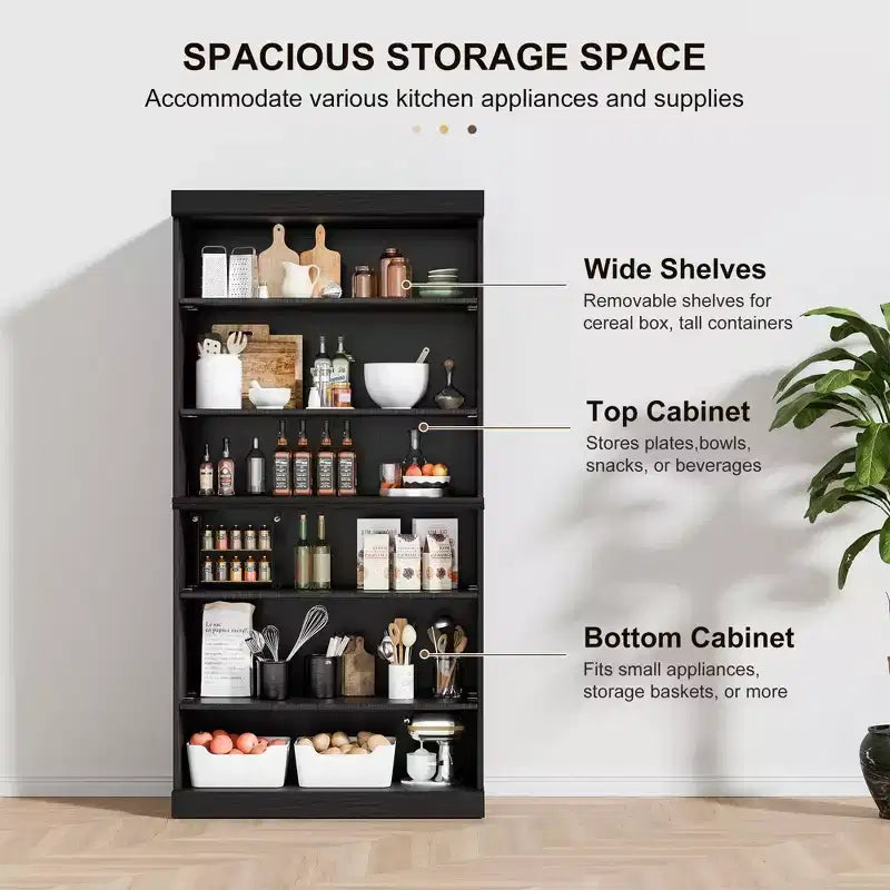 PexFix 31x31x16 Étagère bibliothèque et meuble de rangement en bois sans porte pour cuisine, chambre, entrée, salon, salle à manger Noir